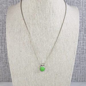Sterling Silver Italy Snake Chain Necklace with Green Enamel Dot 16" L